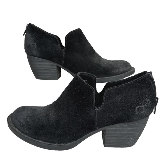 Born Ankle Boots Women's 7M Black Suede Leather Comfort Block Heel Zip Booties - Picture 3 of 8
